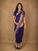 Royal Purple Striped Woven Design Tussar Saree with Contrast Animal Motif Border