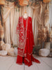 Royal Red Floral Vine Zari Embroidered Design Georgette Festive Gown with Matching Dupatta