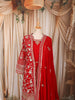 Royal Red Floral Vine Zari Embroidered Design Georgette Festive Gown with Matching Dupatta