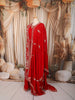 Royal Red Floral Vine Zari Embroidered Design Georgette Festive Gown with Matching Dupatta