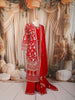 Royal Red Floral Vine Zari Embroidered Design Georgette Festive Gown with Matching Dupatta