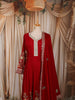Royal Red Orange Floral Vine Zari Embroidered and Stone Embellished Design Georgette Long Anarkali Gown with Matching Dupatta