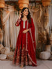 Royal Red Orange Floral Vine Zari Embroidered and Stone Embellished Design Georgette Long Anarkali Gown with Matching Dupatta