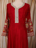 Royal Red Orange Floral Vine Zari Embroidered and Stone Embellished Design Georgette Long Anarkali Gown with Matching Dupatta