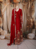 Royal Red Orange Floral Vine Zari Embroidered and Stone Embellished Design Georgette Long Anarkali Gown with Matching Dupatta