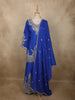 Royal Sapphire Blue Floral Sequins and Zari Embroidered Design Silk Palazzo Suit with Dupatta
