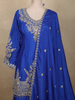 Royal Sapphire Blue Floral Sequins and Zari Embroidered Design Silk Palazzo Suit with Dupatta