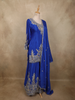 Royal Sapphire Blue Floral Sequins and Zari Embroidered Design Silk Palazzo Suit with Dupatta