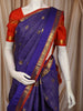 Royal Violet Blue Vaira Oosi Kattam Zari Woven Design Pure Kanchipuram Silk Bridal Wear Saree with Contrast Retta Petta Zari Border