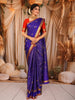 Royal Violet Blue Vaira Oosi Kattam Zari Woven Design Pure Kanchipuram Silk Bridal Wear Saree with Contrast Retta Petta Zari Border