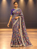 Royal Violet Purple Kalamkari Printed Design Pure Tussar Saree with Sequins Designer Border