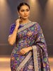 Royal Violet Purple Kalamkari Printed Design Pure Tussar Saree with Sequins Designer Border