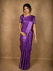 Royal Amethyst Purple Floral Butta Woven Design Semi Banarasi Saree with Striped Border