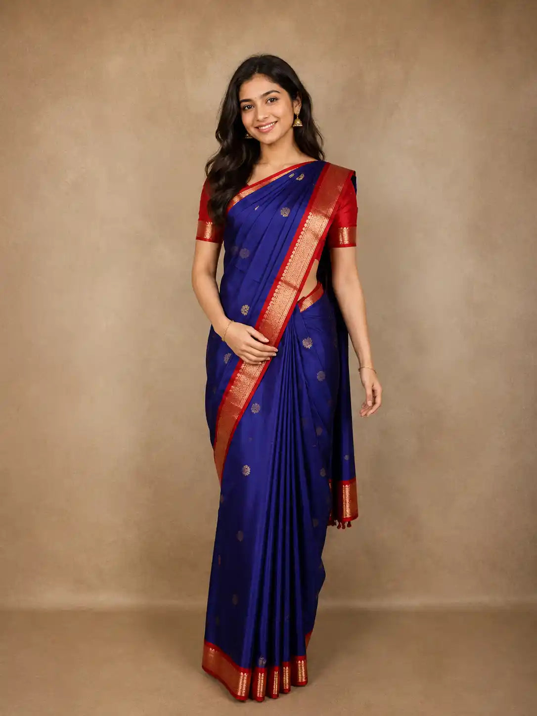 Royal Blue Butta Woven Design Kanchipuram Silk Saree with Contrast Border