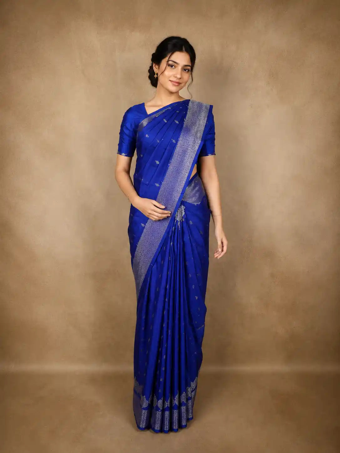 Royal Blue Butta Woven Design Pure Kanchipuram Silk Saree with Zari Border