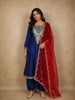 Royal Blue Floral Embroidered Silk Cotton Salwar Suit with Dupatta