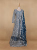 Royal Blue Floral Embroidery Net Bridal Gown - Diadem