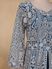 Royal Blue Floral Embroidery Net Bridal Gown - Diadem