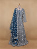 Royal Blue Floral Embroidery Net Bridal Gown - Diadem