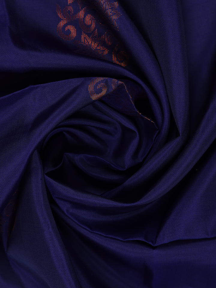Royal Blue Floral Motif Woven Pure Kanchipuram Silk Saree - Diadem