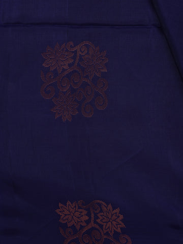 Royal Blue Floral Motif Woven Pure Kanchipuram Silk Saree - Diadem