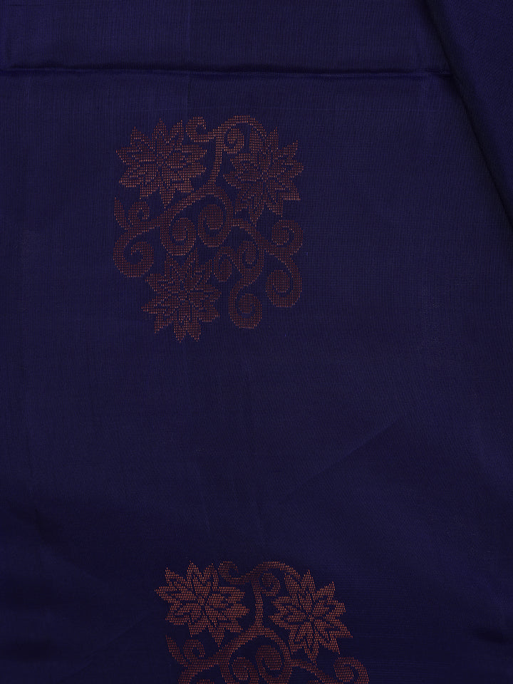 Royal Blue Floral Motif Woven Pure Kanchipuram Silk Saree - Diadem