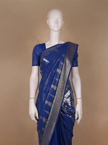 Royal Blue Sequin Embellished Chiffon Saree - Diadem