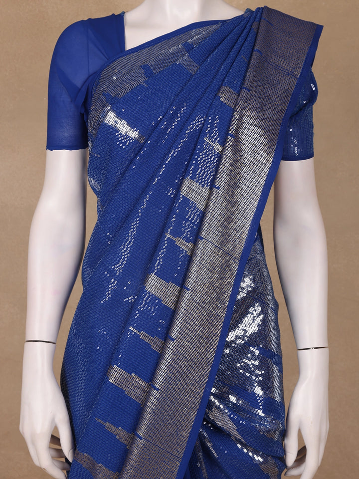 Royal Blue Sequin Embellished Chiffon Saree - Diadem