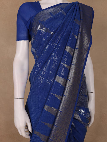 Royal Blue Sequin Embellished Chiffon Saree - Diadem