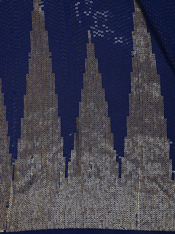 Royal Blue Sequin Embellished Chiffon Saree - Diadem