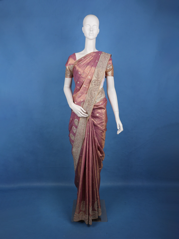 Royal Mauve Floral And Paisley Motifs Banarasi Silk Saree - Diadem