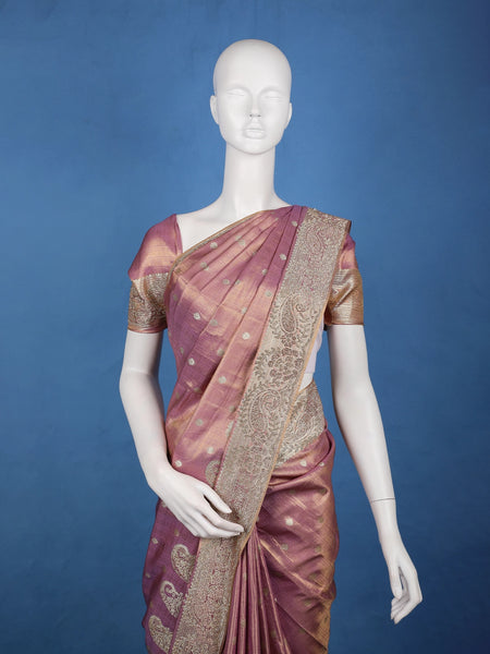 Royal Mauve Floral And Paisley Motifs Banarasi Silk Saree - Diadem