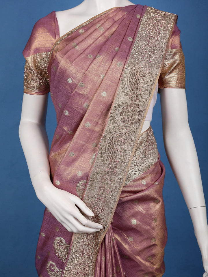 Royal Mauve Floral And Paisley Motifs Banarasi Silk Saree - Diadem