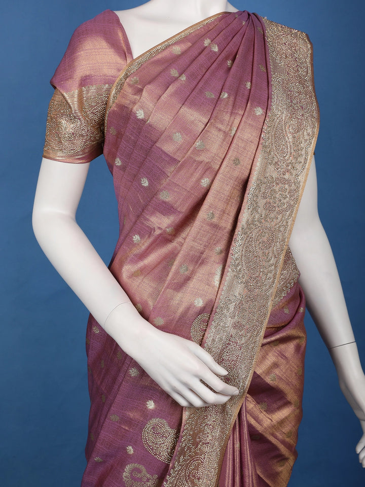 Royal Mauve Floral And Paisley Motifs Banarasi Silk Saree - Diadem