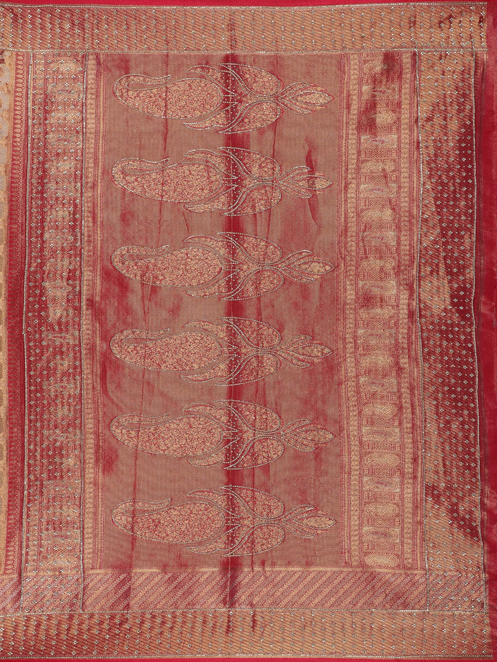 Royal Mauve Floral And Paisley Motifs Banarasi Silk Saree - Diadem
