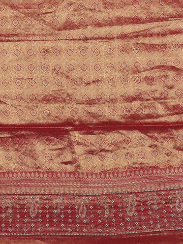 Royal Mauve Floral And Paisley Motifs Banarasi Silk Saree - Diadem
