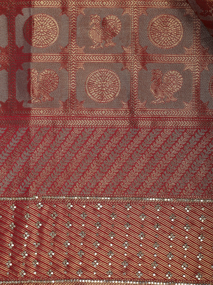 Royal Mauve Floral And Paisley Motifs Banarasi Silk Saree - Diadem