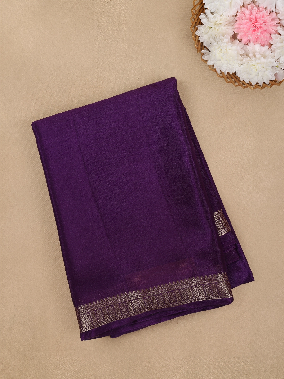 Royal Purple Antique Gold Zari Border Mysore Silk Saree - Diadem