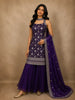 Royal Purple Floral Zari Woven Design Banarasi Silk Palazzo Suit with Choker Dupatta