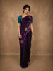 Royal Purple Peacock Striped Woven Design Pure Kanchipuram Silk Saree with Contrast Blouse