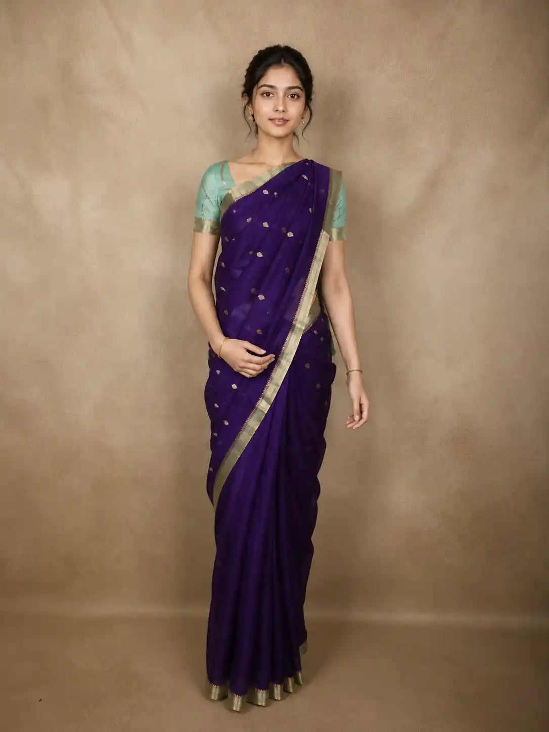 Royal Violet Purple Butta Zari Woven Design Pure Banarasi Silk Saree with Contrast Zari  Border