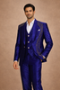 Blue Abstract Embroidery Velvet Men's Suit