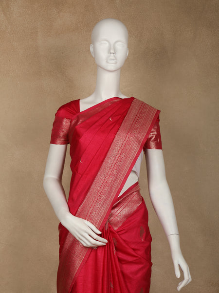 Ruby Pink Bird Design Raw Silk Saree - Diadem