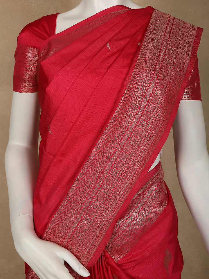Ruby Pink Bird Design Raw Silk Saree - Diadem