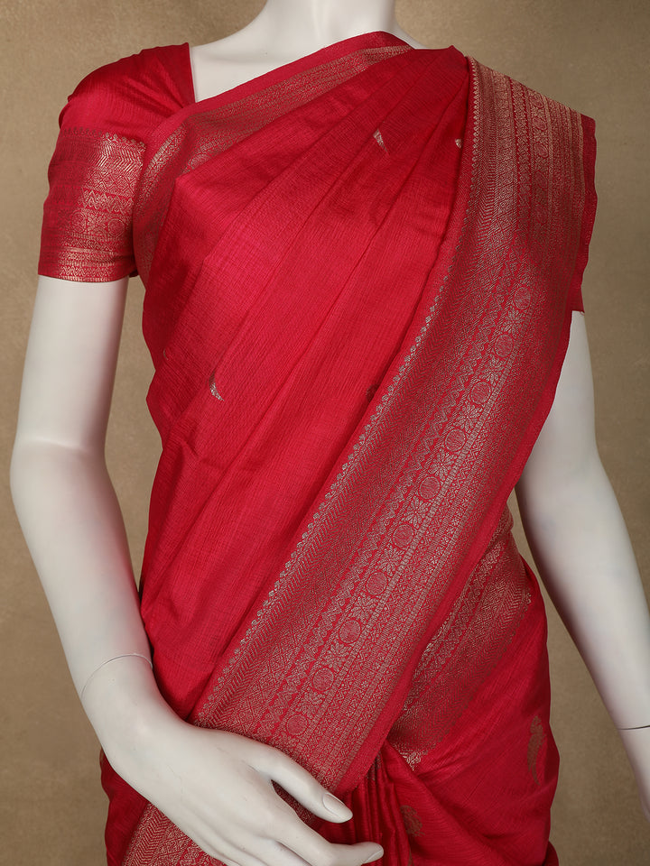 Ruby Pink Bird Design Raw Silk Saree - Diadem