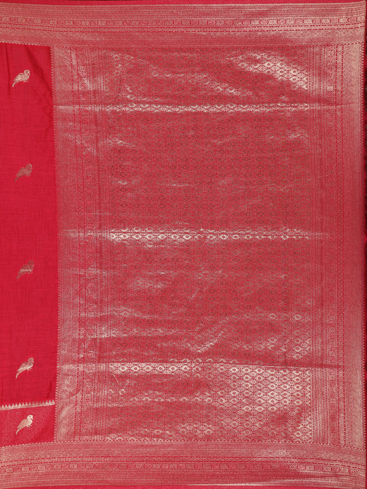 Ruby Pink Bird Design Raw Silk Saree - Diadem
