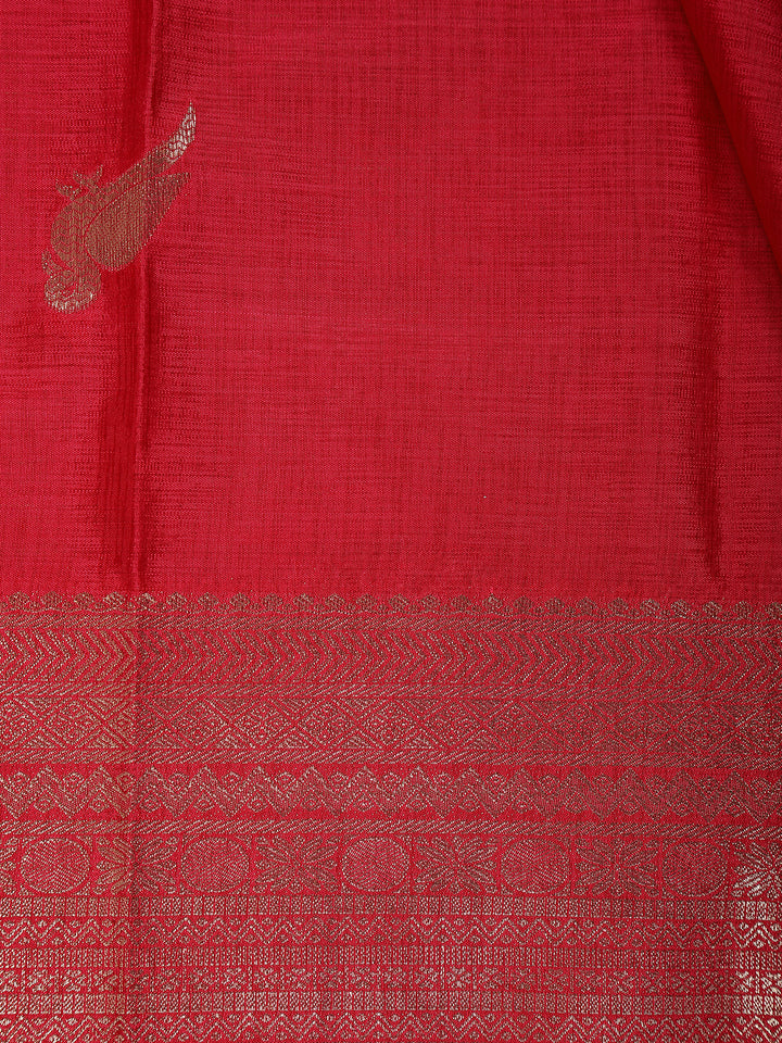 Ruby Pink Bird Design Raw Silk Saree - Diadem
