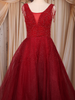 Ruby Red Beaded Net Gown with Deep Neck