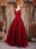 Ruby Red Beaded Net Gown with Deep Neck