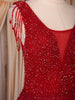 Ruby Red Beaded Net Gown with Deep Neck
